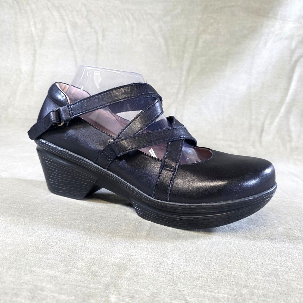 Sanita Neve N Black Leather Crisscross Mary Jane Wedge Clogs 40 462404 New